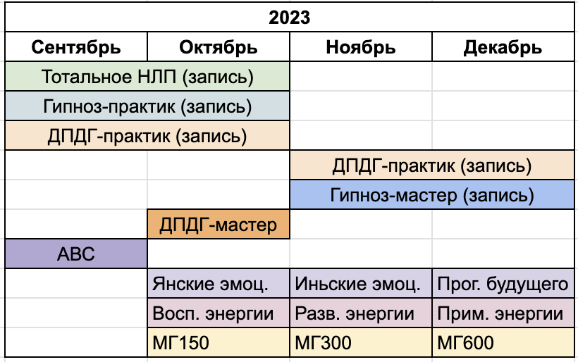 Расписание на 2023